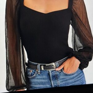 NWT Lulu's Sweet Edge shiny Black Women's Top